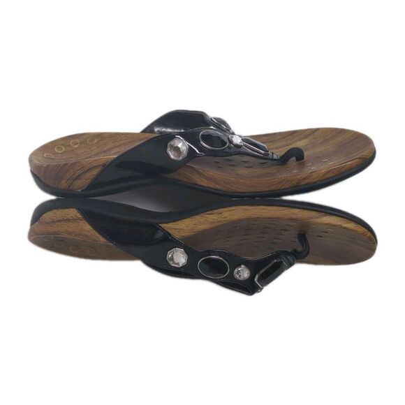 Vionic Sandals Women 8 Black Rest Eve Jeweled Arch Support Thong Flip Flop EU39 - Picture 8 of 13